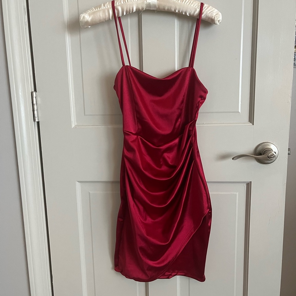 Windsor Vibrant Red Spaghetti Strap Satin Dress